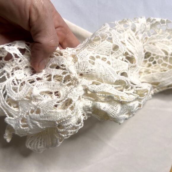 Hannah Womens Large Shirt Cream Crochet Sleeves BOHO Cottagecore Unique Artsy - Picture 6 of 10